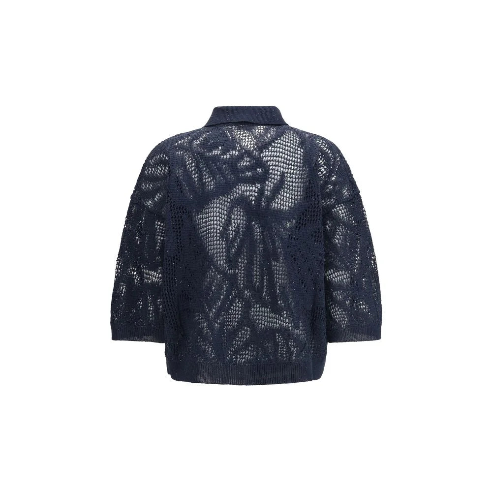 Brunello Cucinelli Modré lněné polo tričko