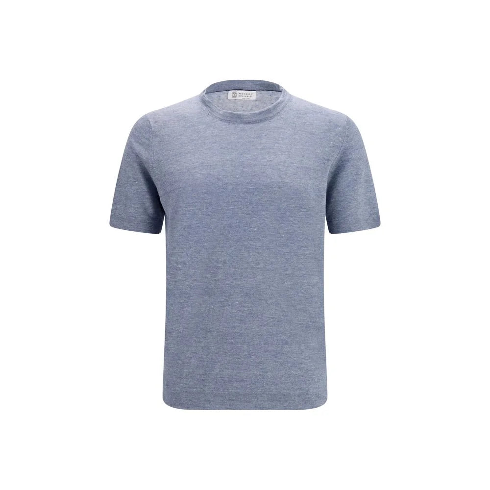 Brunello Cucinelli Blue Linen T-Shirt - IT48 | M