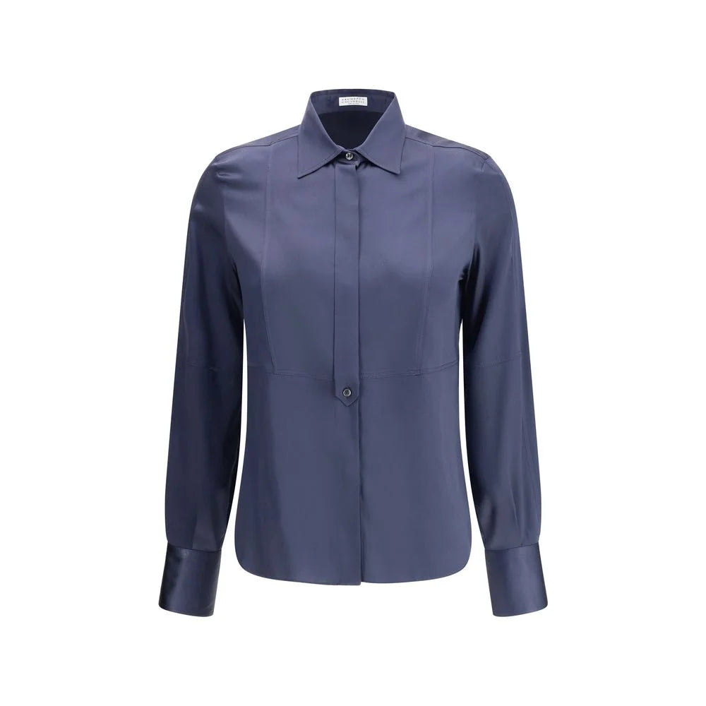 Brunello Cucinelli Blue Silk Blouse