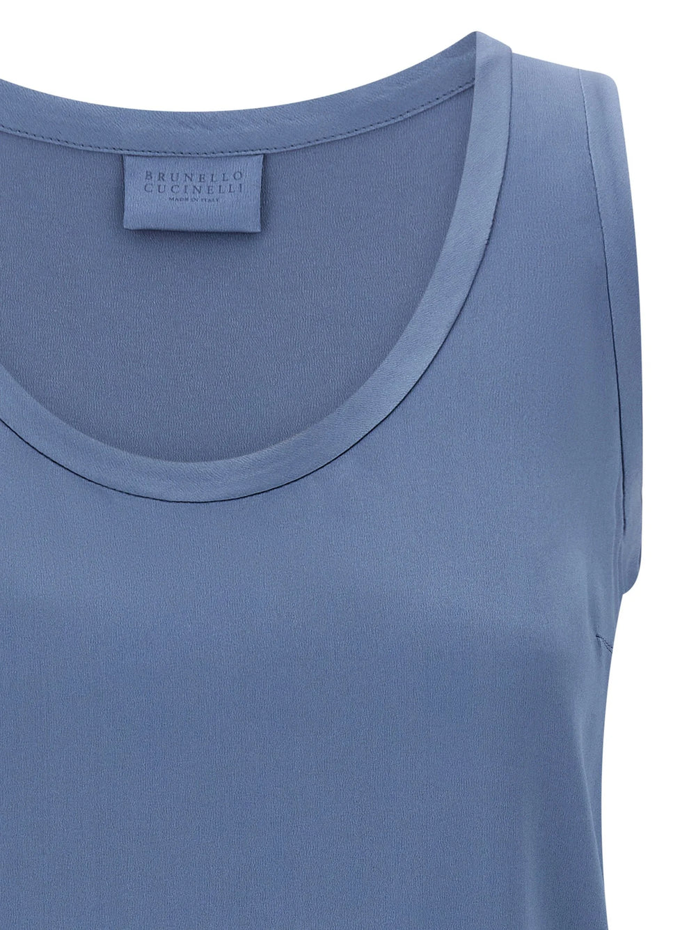 Brunello Cucinelli Blue Silk Sleeveles T-Shirt - S