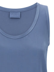 Brunello Cucinelli Blue Silk Sleeveles T-Shirt - S