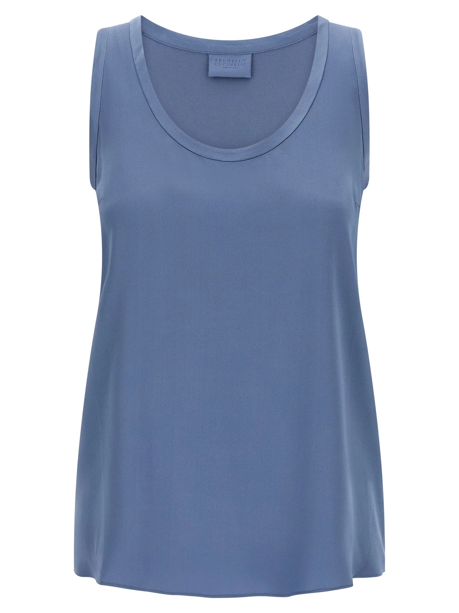 Brunello Cucinelli Blue Silk Sleeveles T-Shirt - S