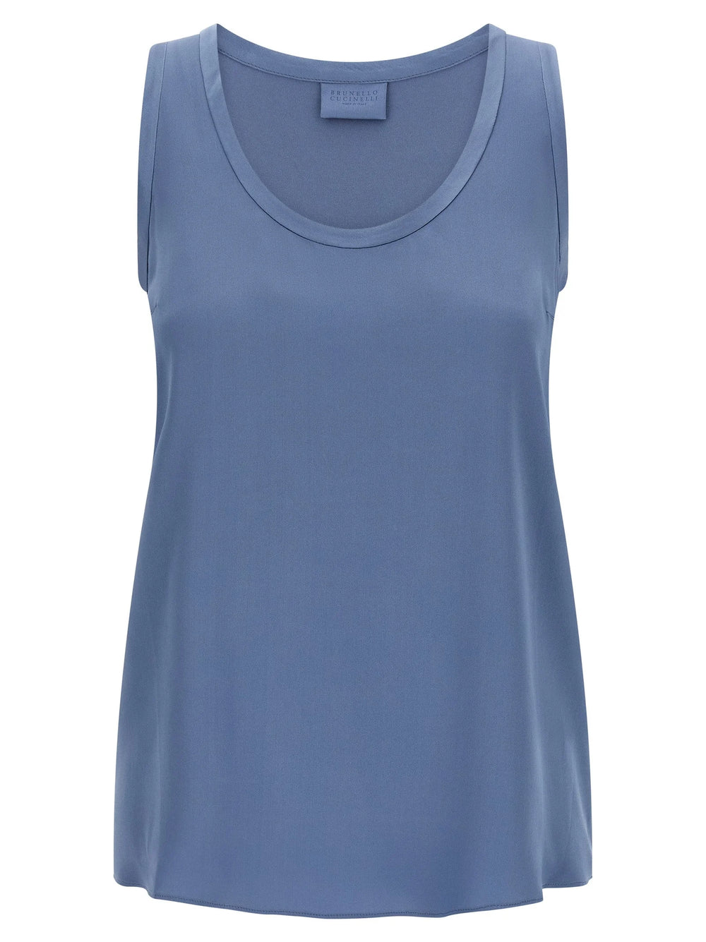 Brunello Cucinelli Blue Silk Sleeveles T-Shirt - S