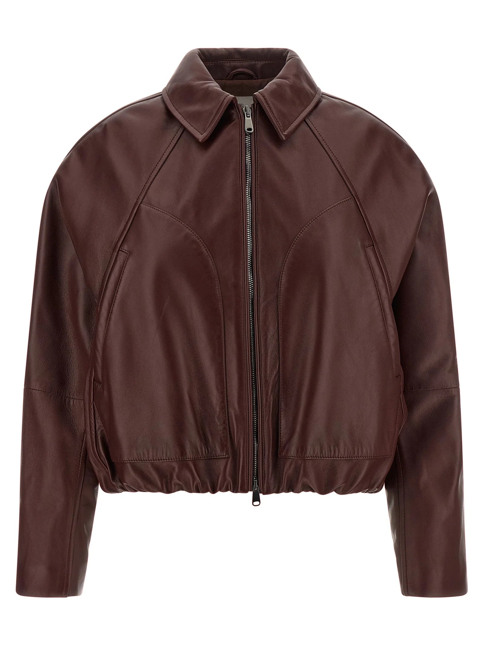 Brunello Cucinelli Bordeaux Calfskin Leather Jacket