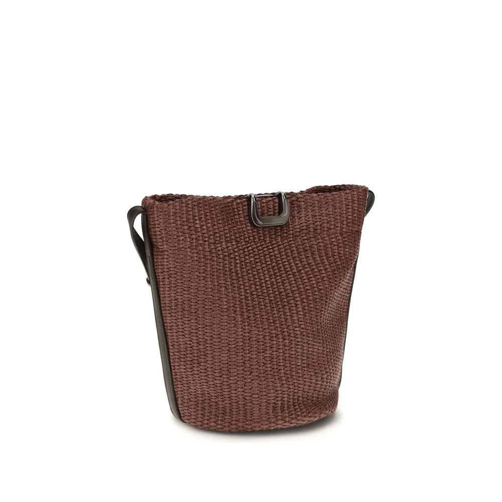 Brunello Cucinelli Bordeaux Cotton Shoulder Bag