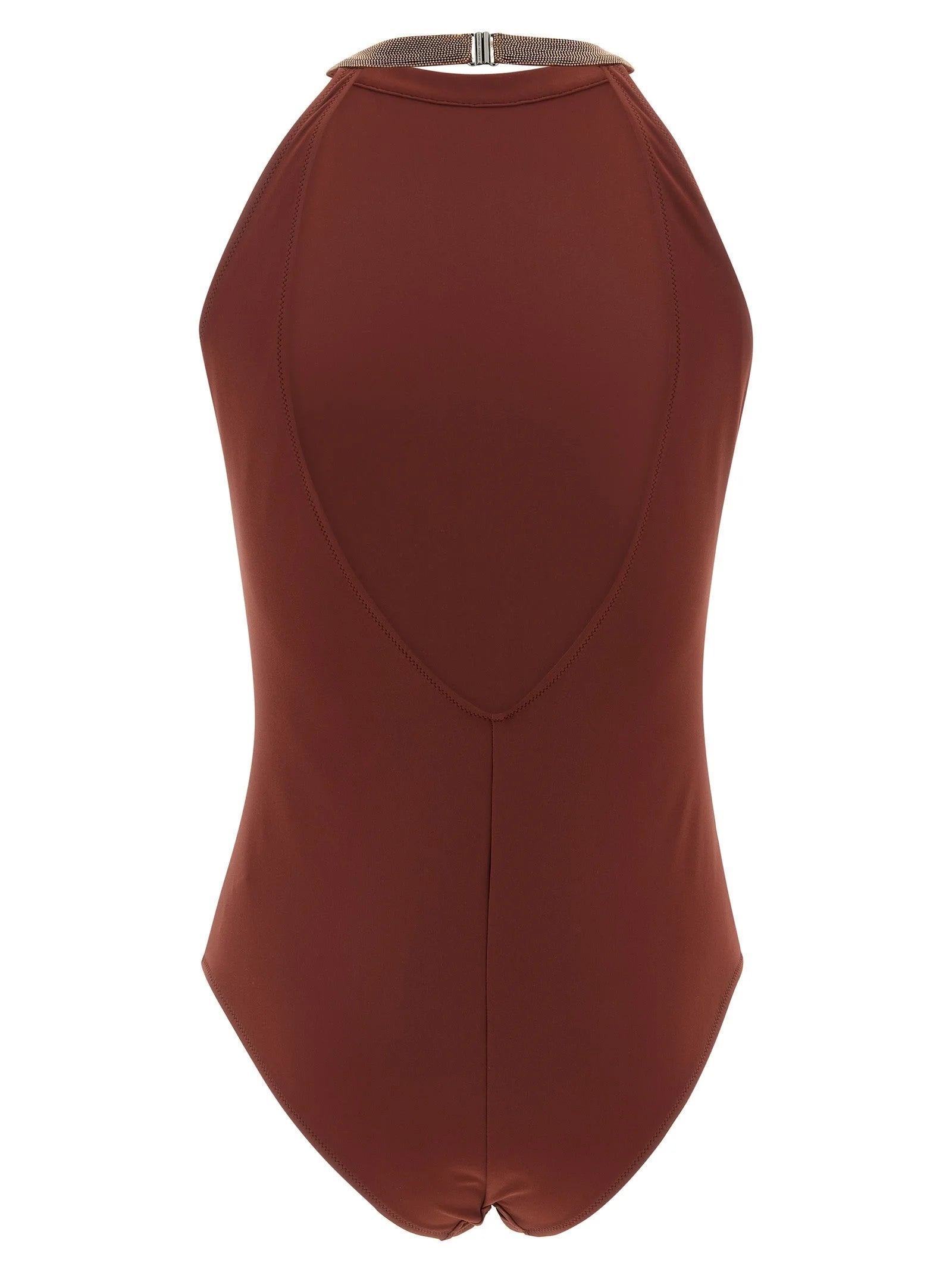 Brunello Cucinelli Bordeaux Polyamide One-Piece Swimsuit