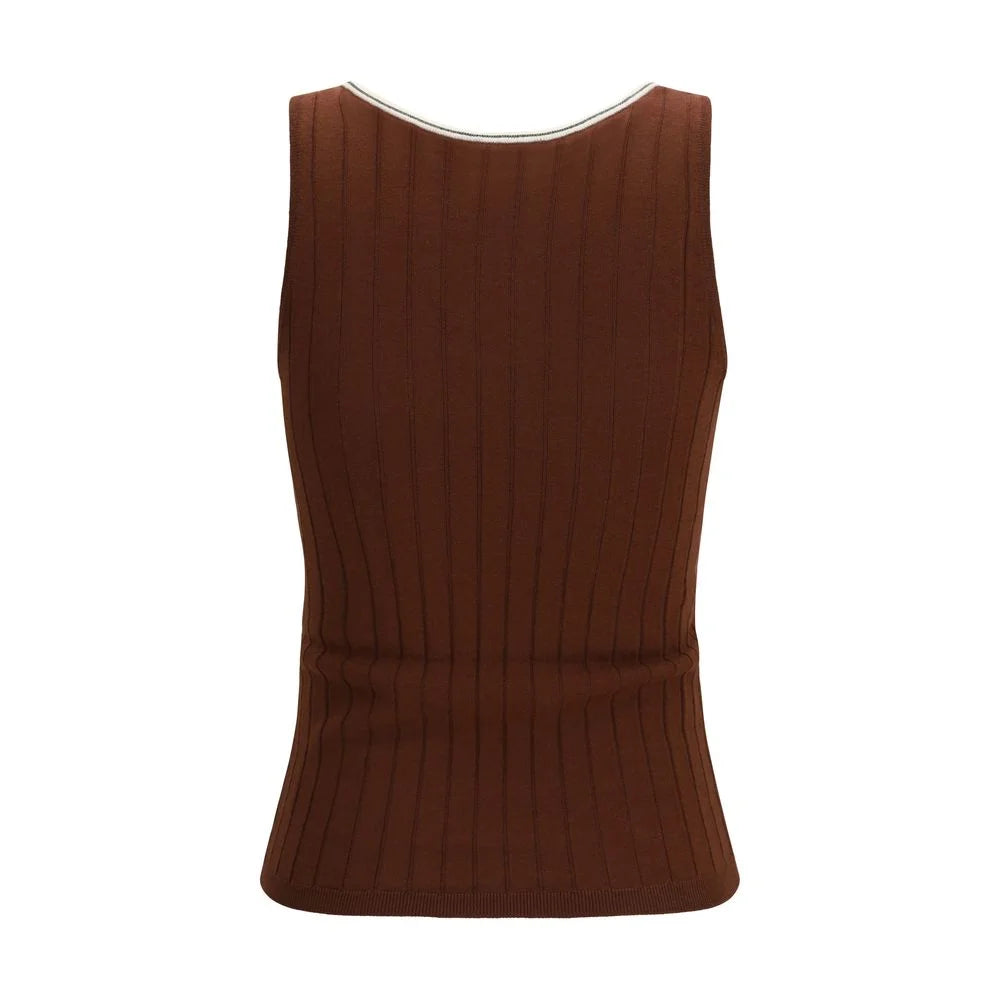 Brunello Cucinelli Bordeaux Wool Oves Aries Sleeveles T-Shirt