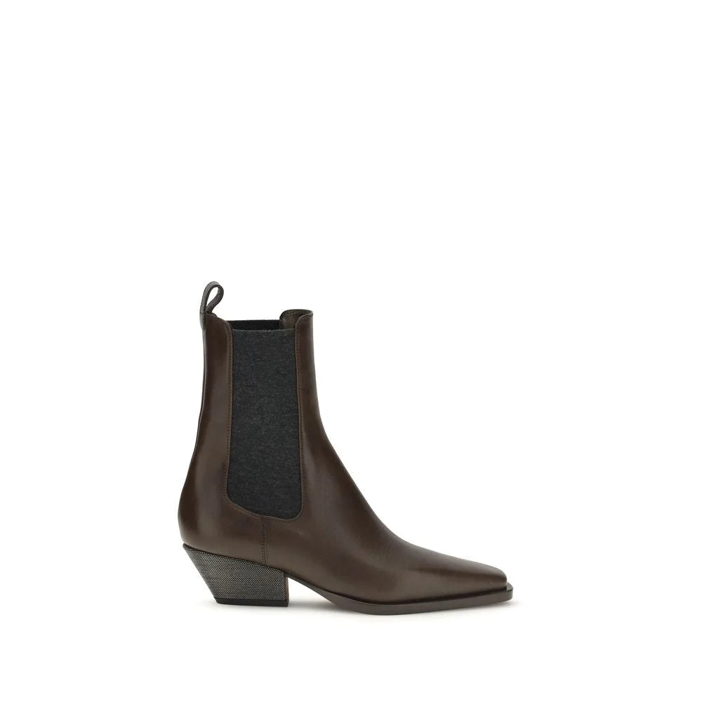 Brunello Cucinelli Brown Calf Leather Bos Taurus Ankle Boots - EU37/US7