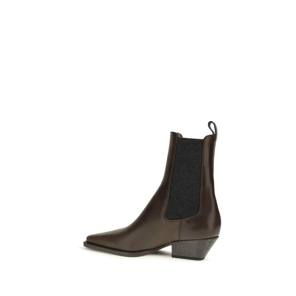 Brunello Cucinelli Brown Calf Leather Bos Taurus Ankle Boots - EU37/US7