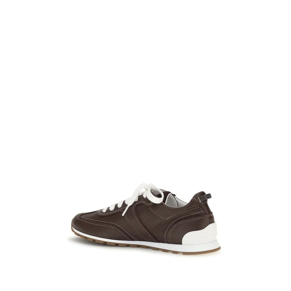Brunello Cucinelli Brown Calf Leather Bos Taurus Athletic Sneakers