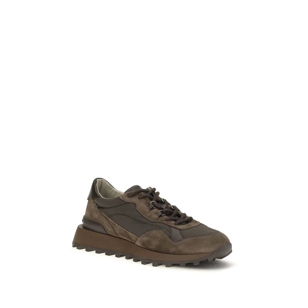 Brunello Cucinelli Brown Calf Leather Bos Taurus Athletic Sneakers