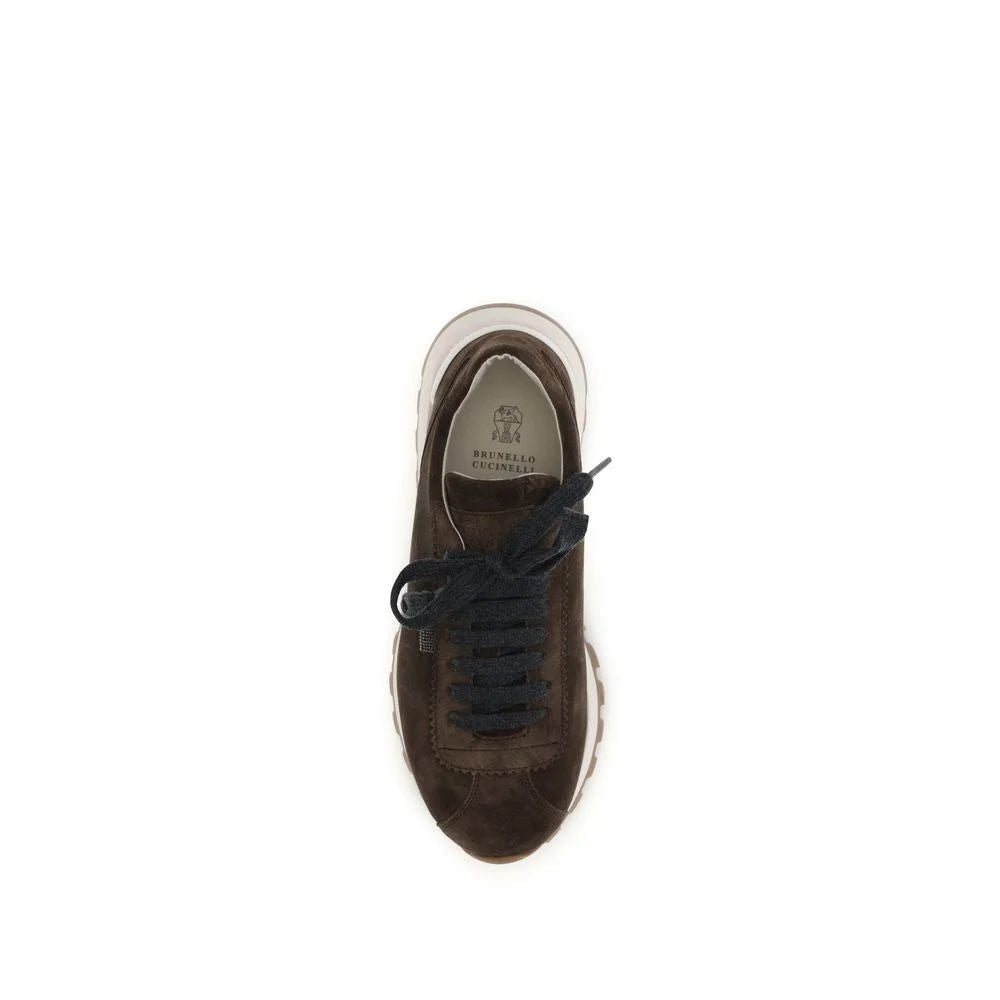Brunello Cucinelli Brown Calf Leather Bos Taurus Athletic Sneakers