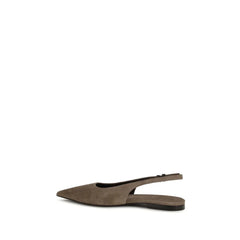 Brunello Cucinelli Brown Calf Leather Bos Taurus Ballet Flats
