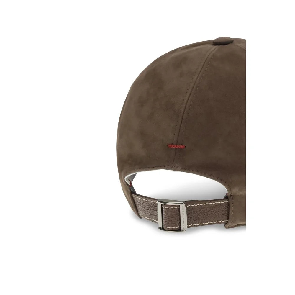 Brunello Cucinelli Brown Calf Leather Bos Taurus Cap (Baseball Hat) - M