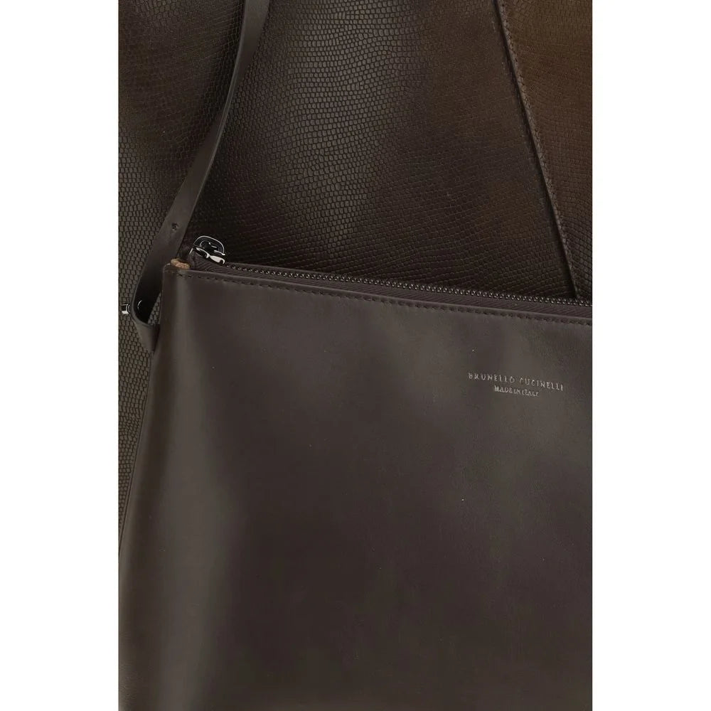 Brunello Cucinelli Brown Calf Leather Bos Taurus Handbag
