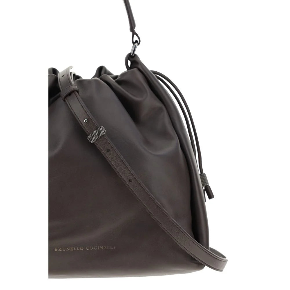 Brunello Cucinelli Brown Calf Leather Bos Taurus Shoulder Bag