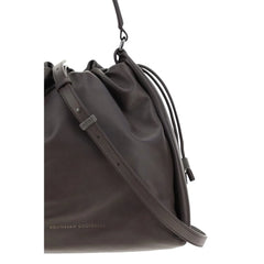 Brunello Cucinelli Brown Calf Leather Bos Taurus Shoulder Bag