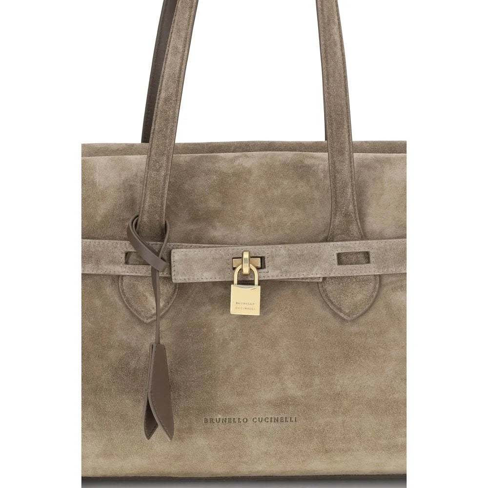 Brunello Cucinelli Brown Calf Leather Bos Taurus Shoulder Bag