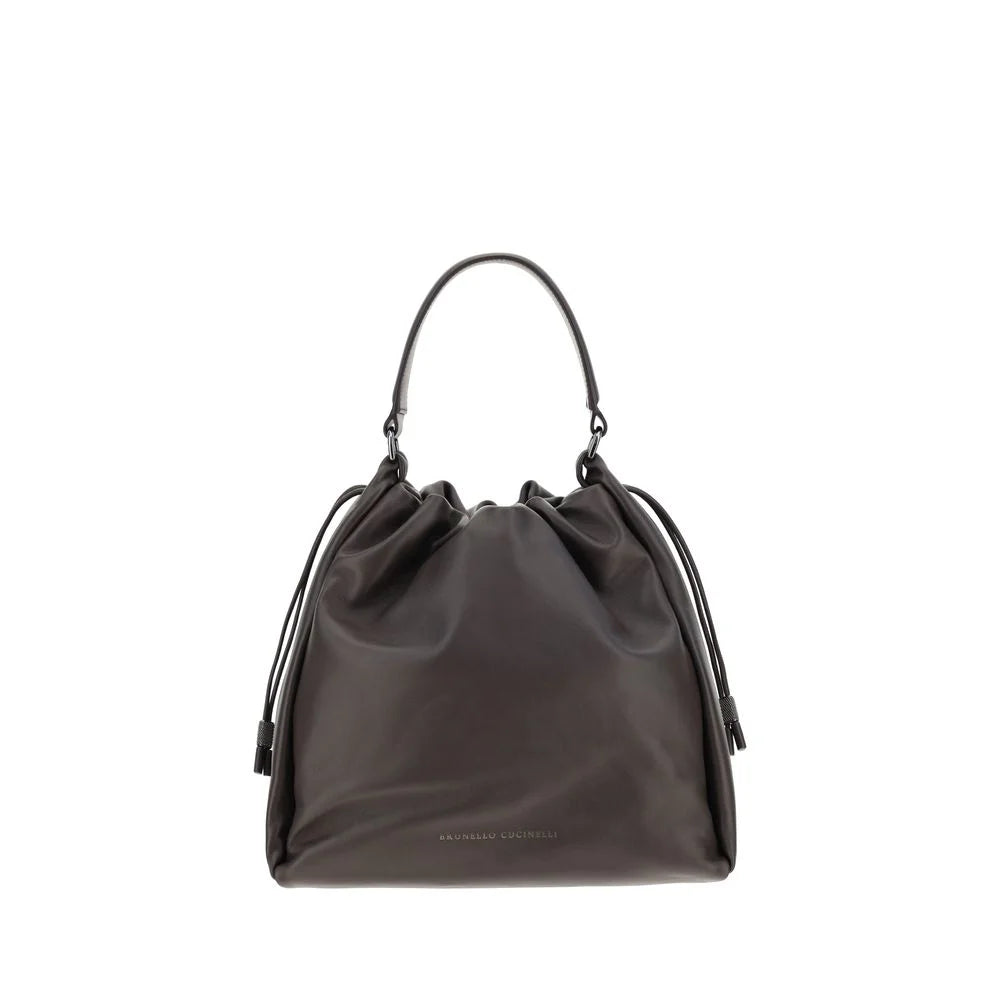 Brunello Cucinelli Brown Calf Leather Bos Taurus Shoulder Bag