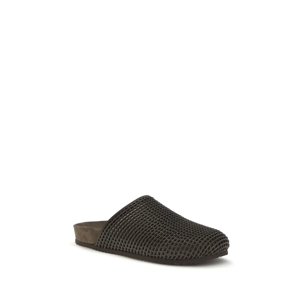 Brunello Cucinelli Brown Calf Leather Bos Taurus Slides