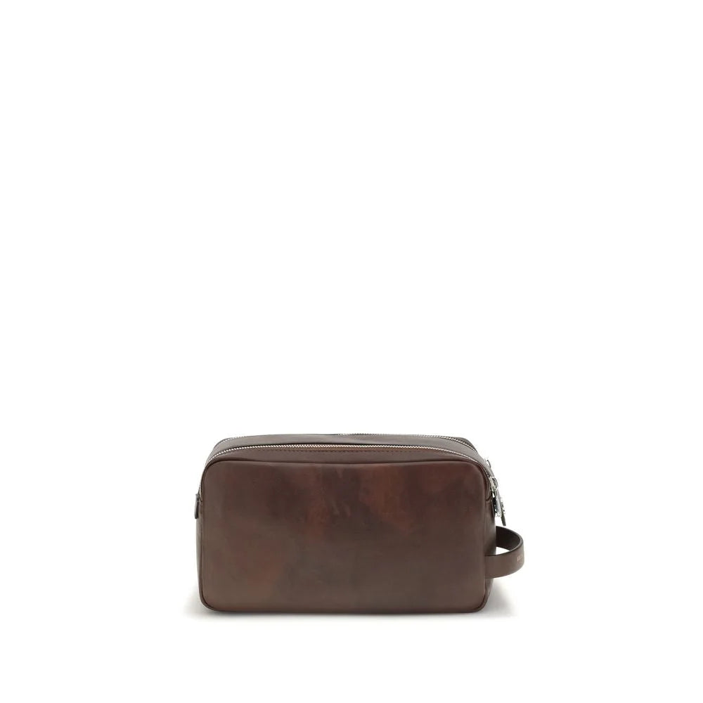 Portfel Brunello Cucinelli, brązowy, z cielęcej skóry Bos Taurus