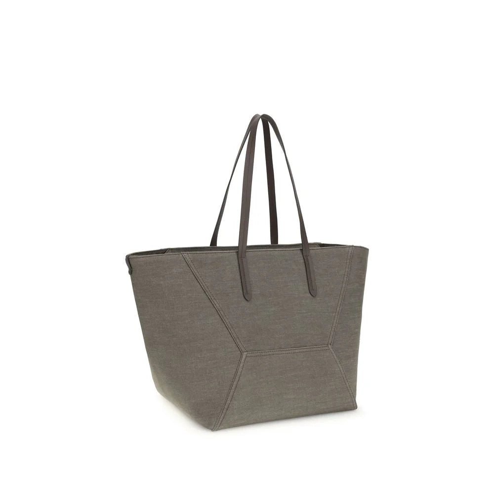 Brunello Cucinelli Brown Cotton Shoulder Bag