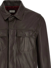 Brunello Cucinelli Brown Lamb Leather Leather Jacket