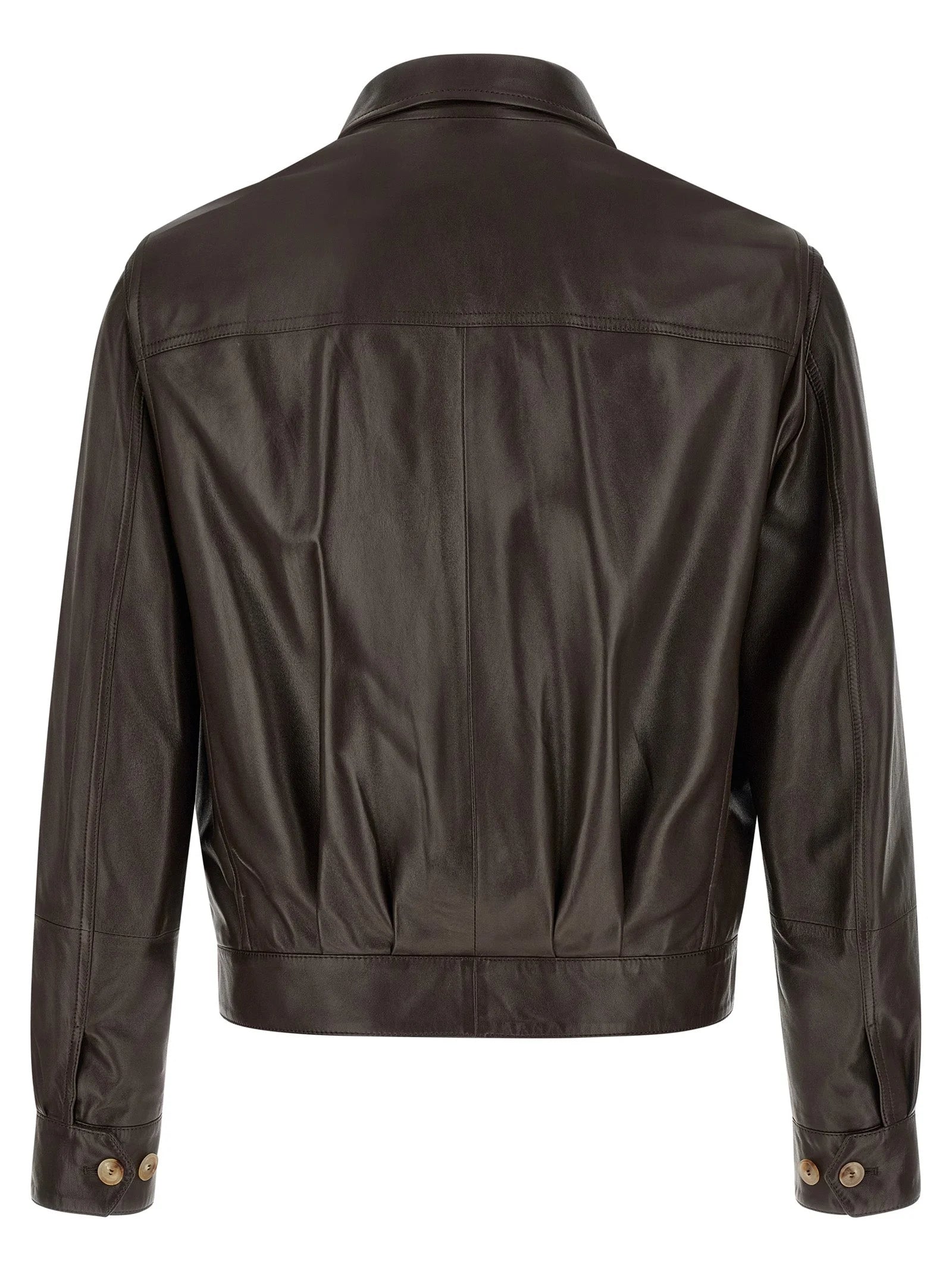 Brunello Cucinelli Brown Lamb Leather Leather Jacket