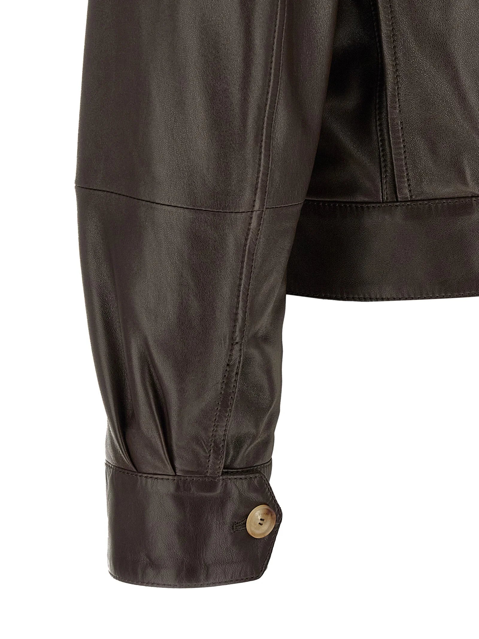 Brunello Cucinelli Brown Lamb Leather Leather Jacket