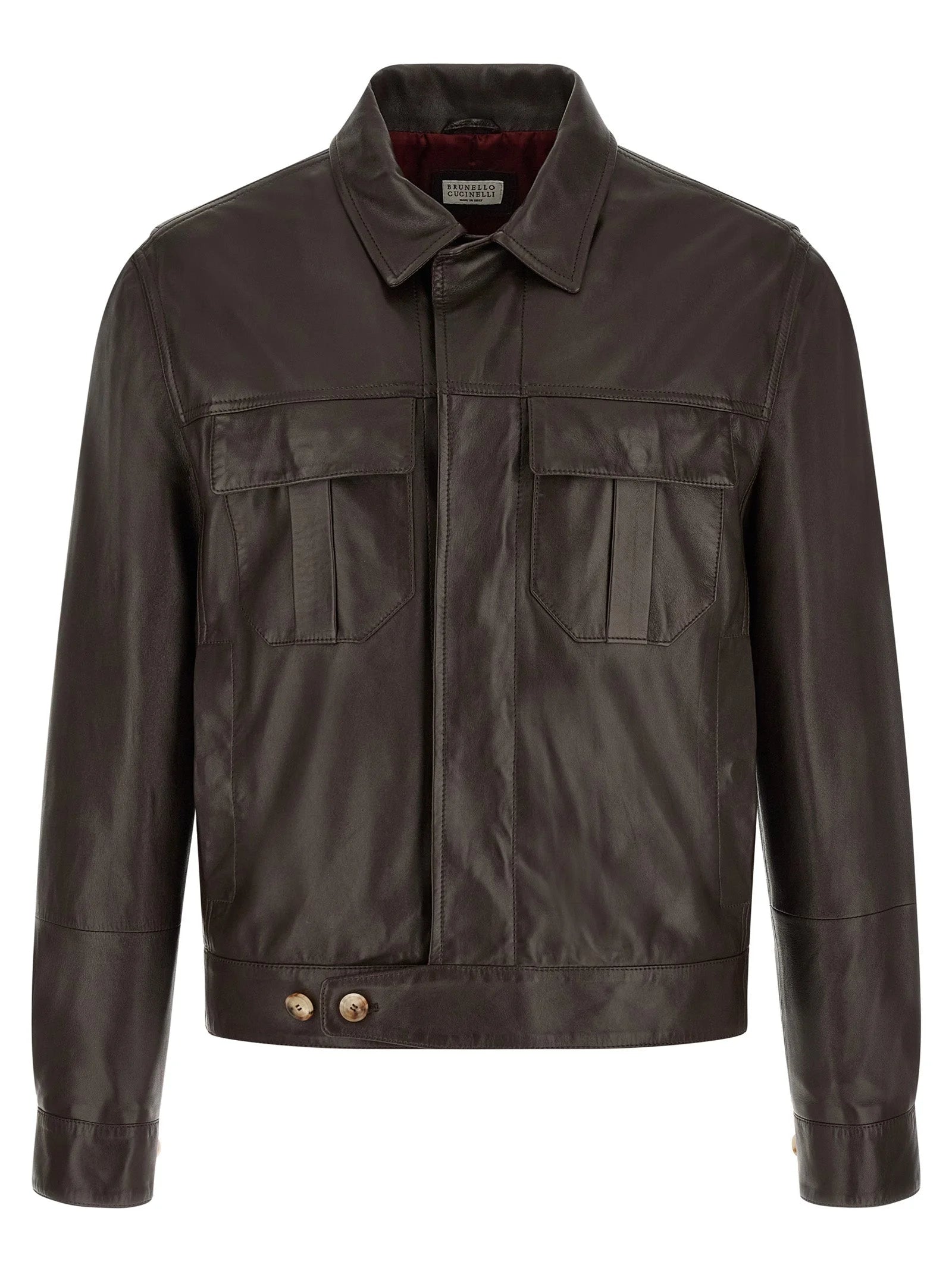 Brunello Cucinelli Brown Lamb Leather Leather Jacket