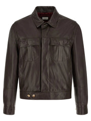 Brunello Cucinelli Brown Lamb Leather Leather Jacket