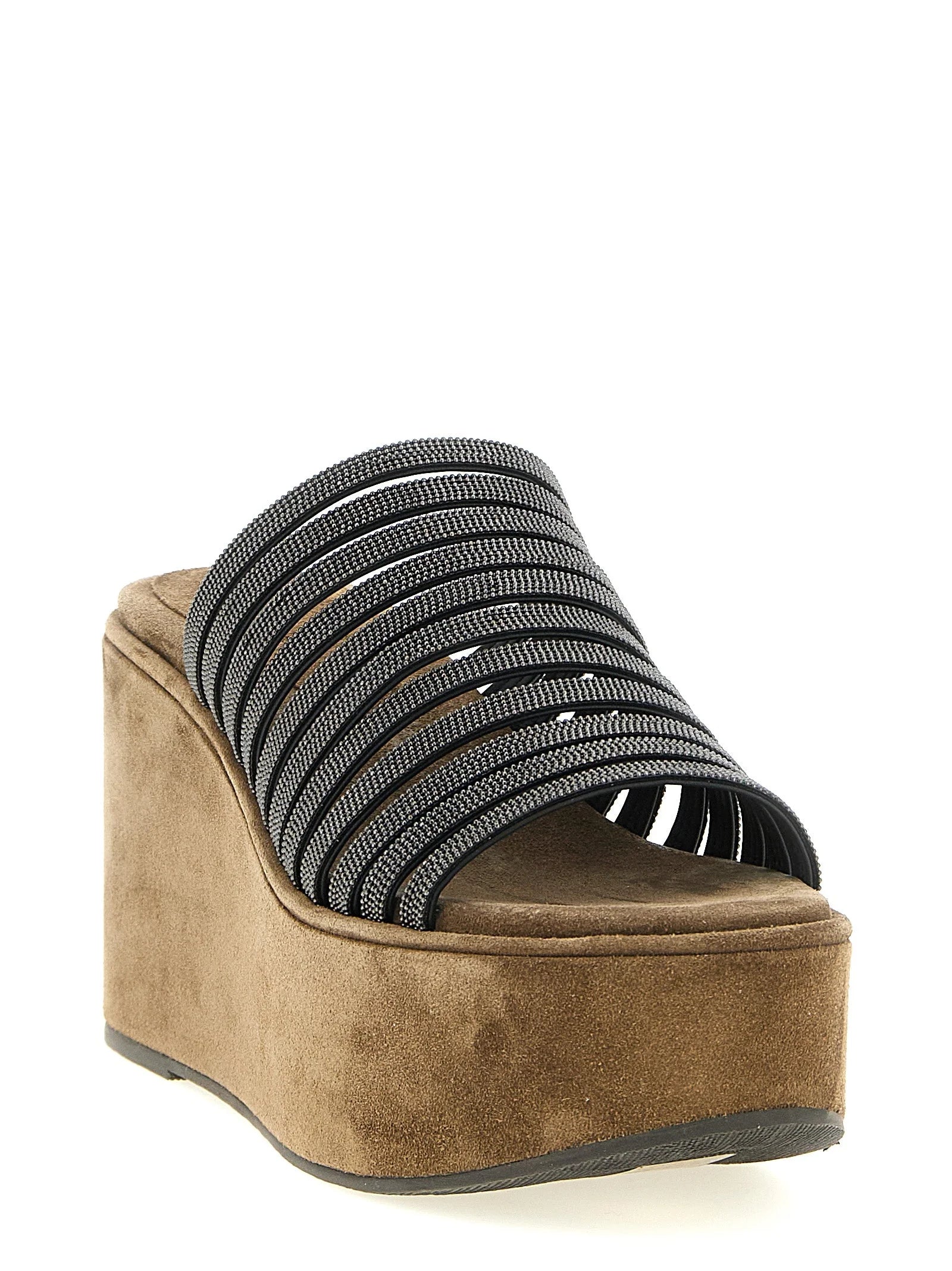Brunello Cucinelli Brown Lamb Leather Wedge Sandals - EU40/US10