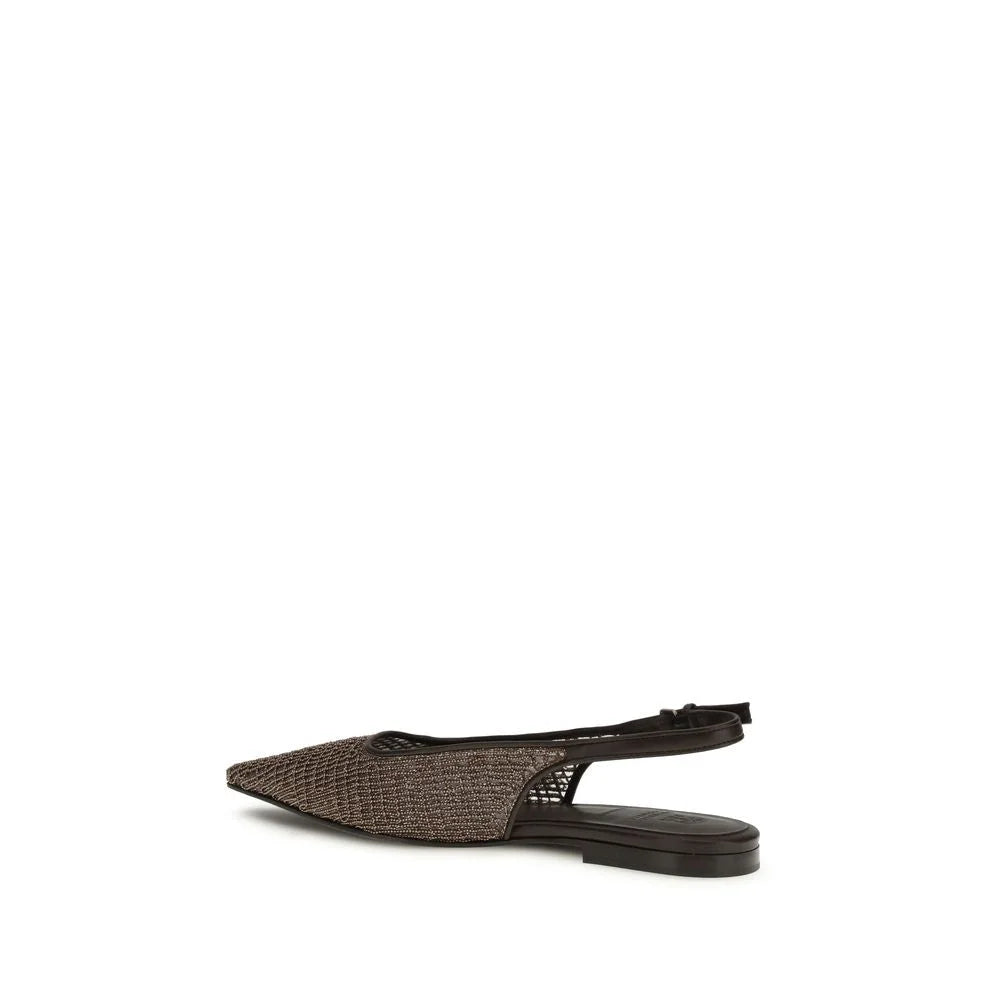 Brunello Cucinelli Brown Leather Ballet Flats