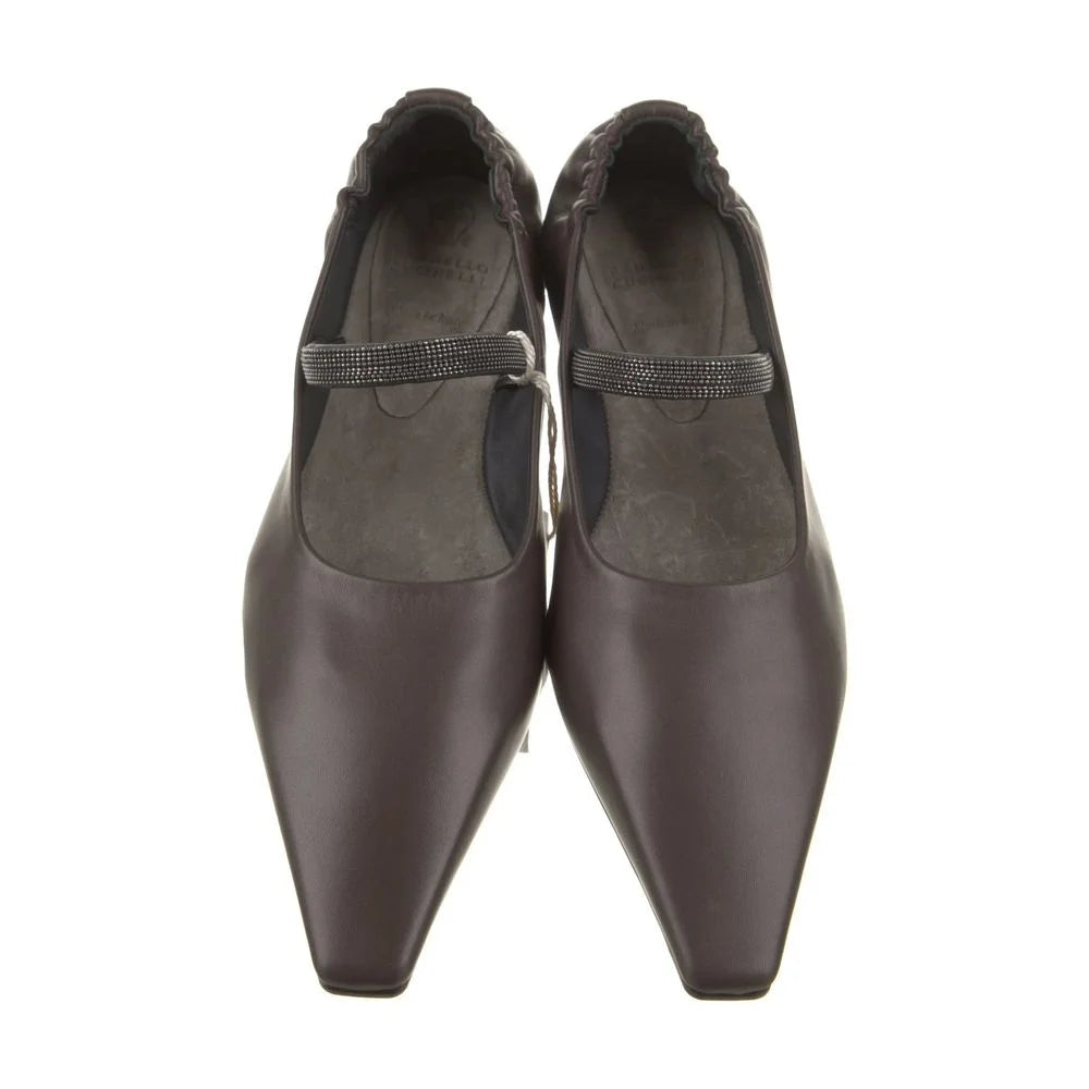 Brunello Cucinelli Brown Leather Ballet Flats