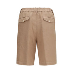 מכנסי ברמודה מבד פשתן חום של ברונלו קוקינלי - IT52 | XL