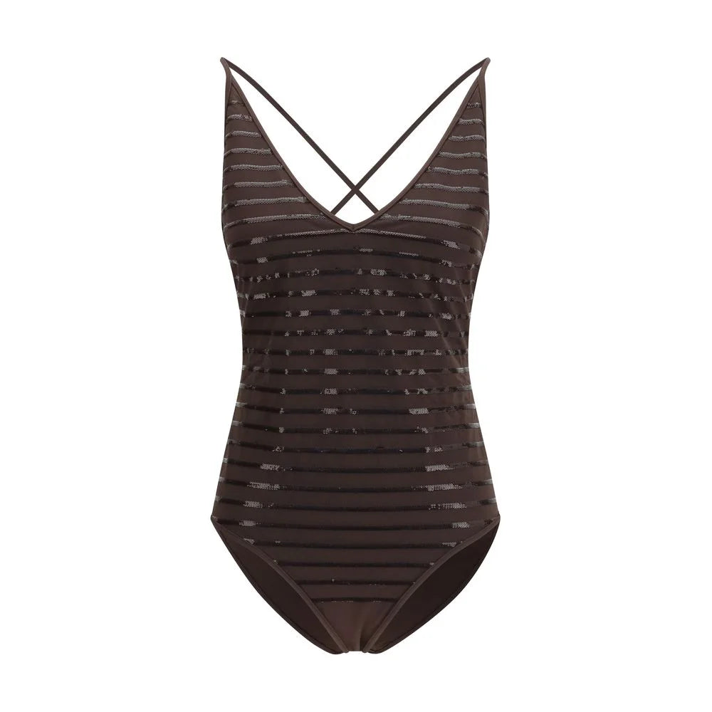 Brunello Cucinelli Brown Nylon One-Piece Swimsuit - IT46|XL