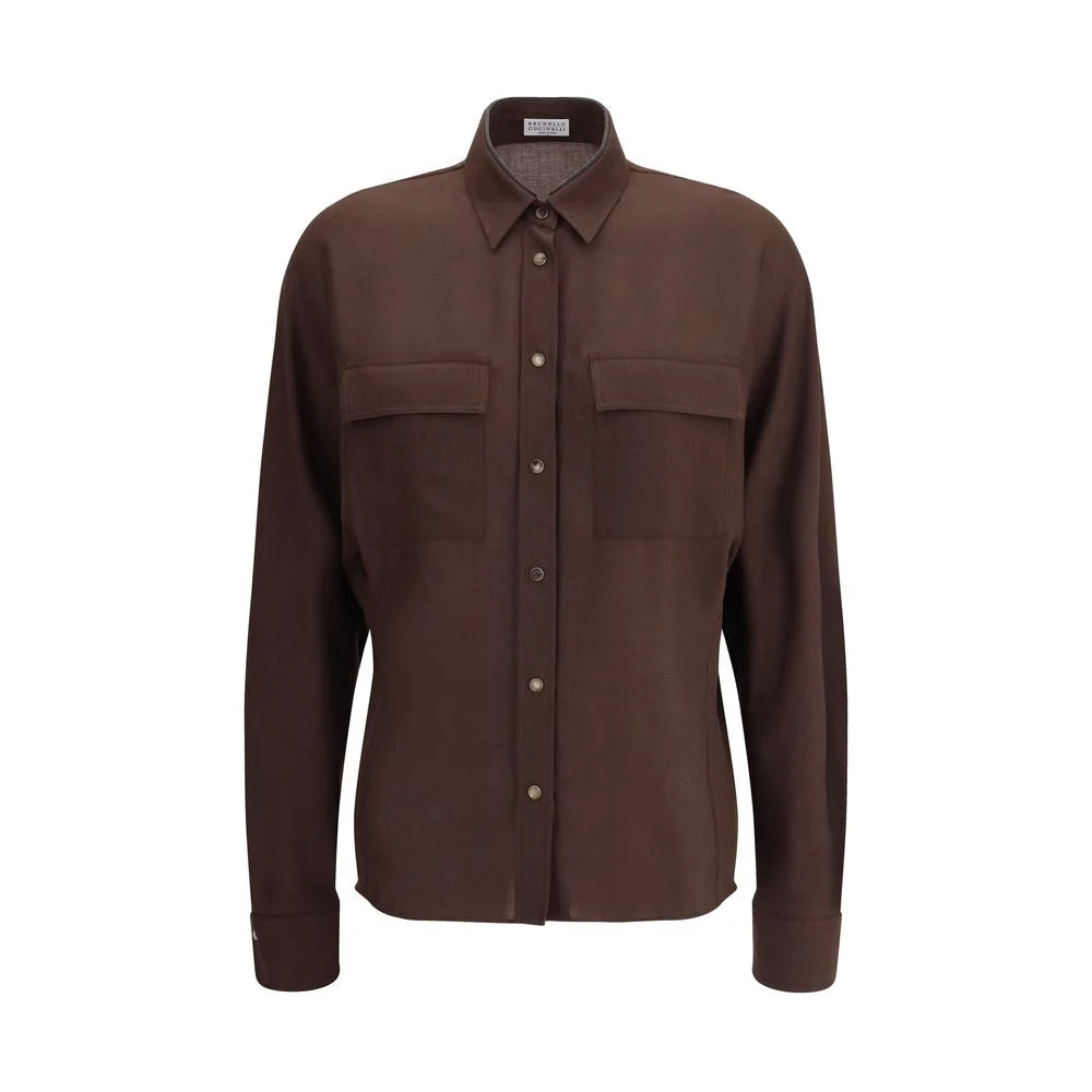 Brunello Cucinelli Brown Polyester Dress Shirt - M