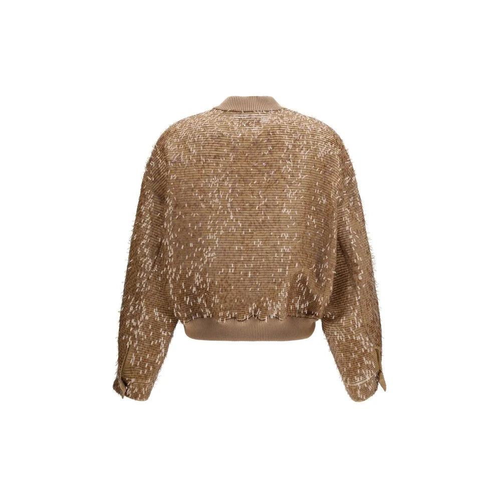 Brunello Cucinelli Brown Silk Bomber - IT42 | L