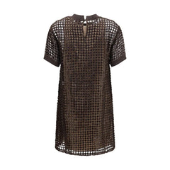 Brunello Cucinelli Brown Silk Cocktail Dress - M