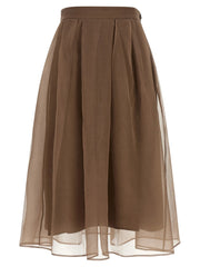 Brunello Cucinelli Brown Silk Midi Skirt