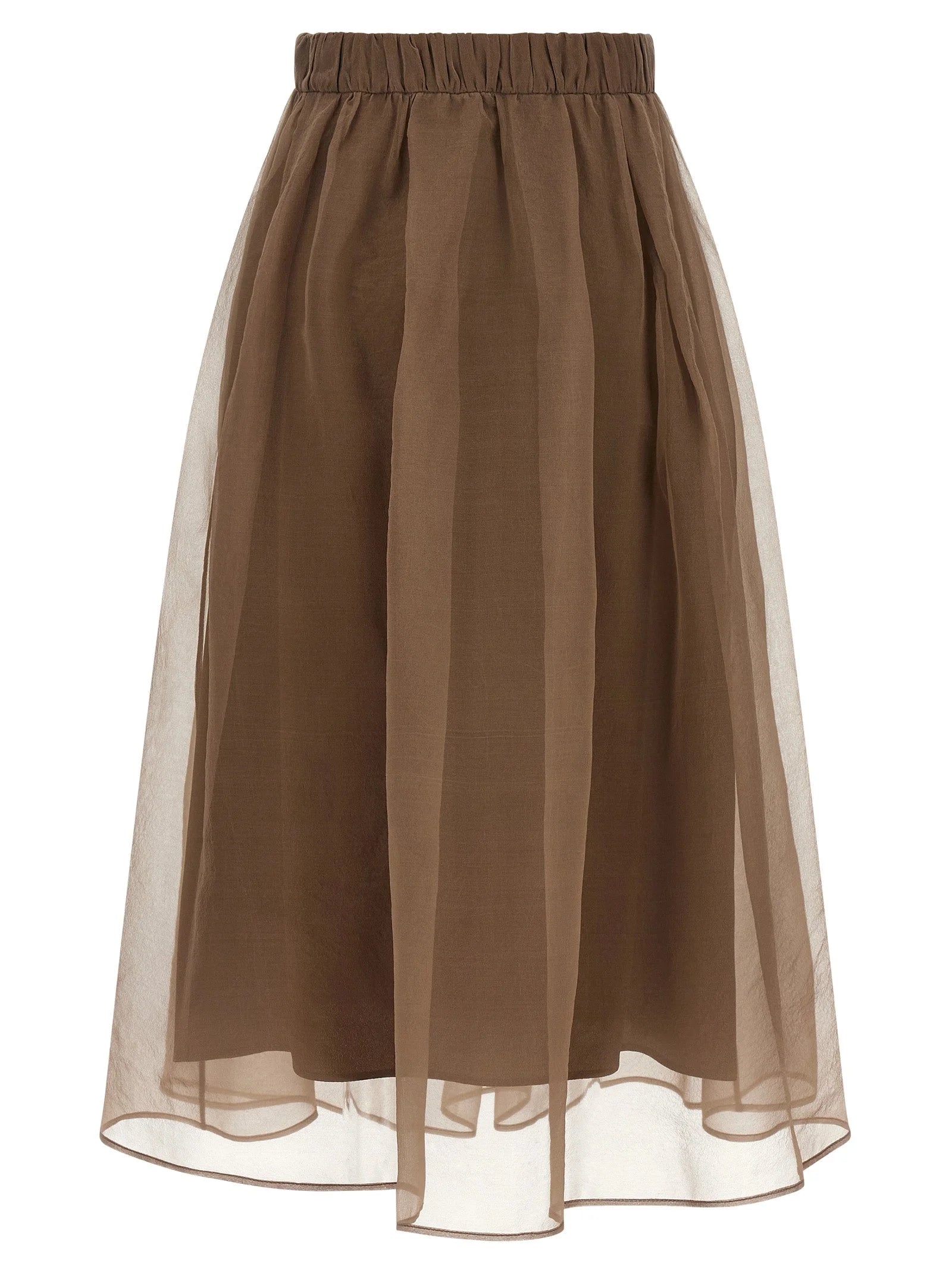 Brunello Cucinelli Brown Silk Midi Skirt
