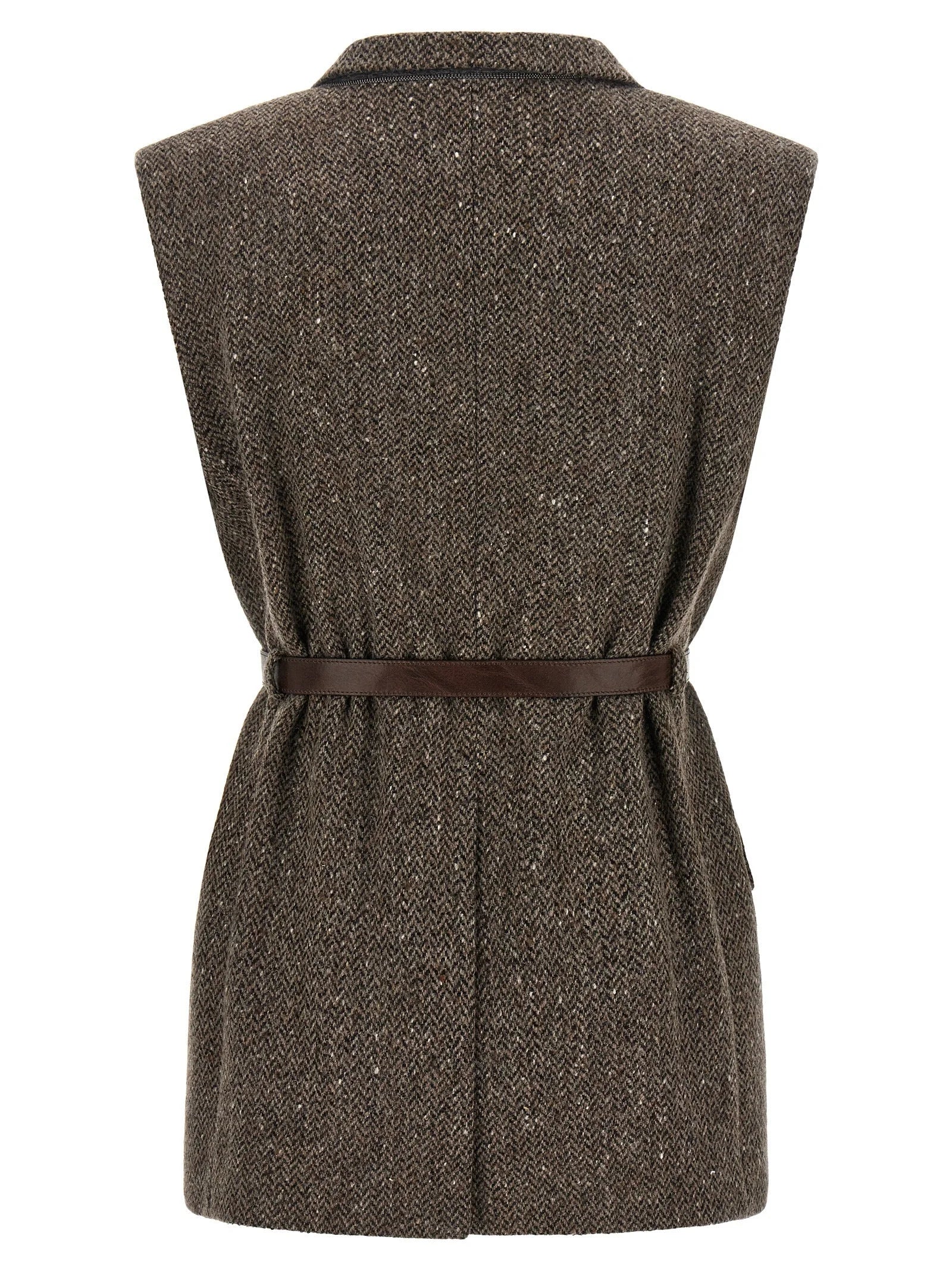 Brunello Cucinelli Brown Virgin Wool Sleeveless Jacket