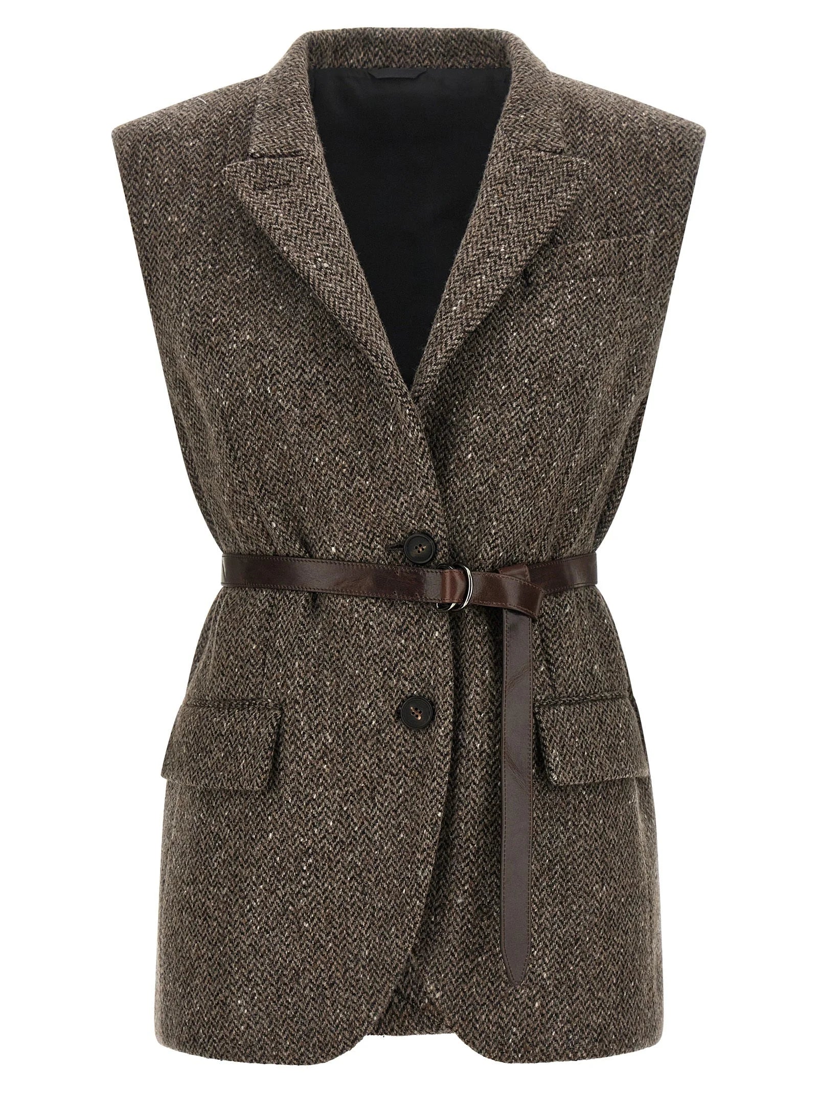 Brunello Cucinelli Brown Virgin Wool Sleeveless Jacket