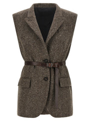 Brunello Cucinelli Brown Virgin Wool Sleeveless Jacket