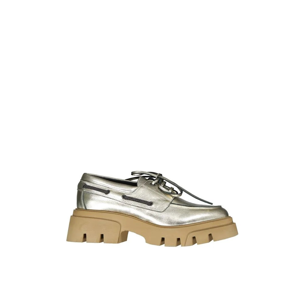 Brunello Cucinelli Gold Leather Platform Loafers - EU37/US7