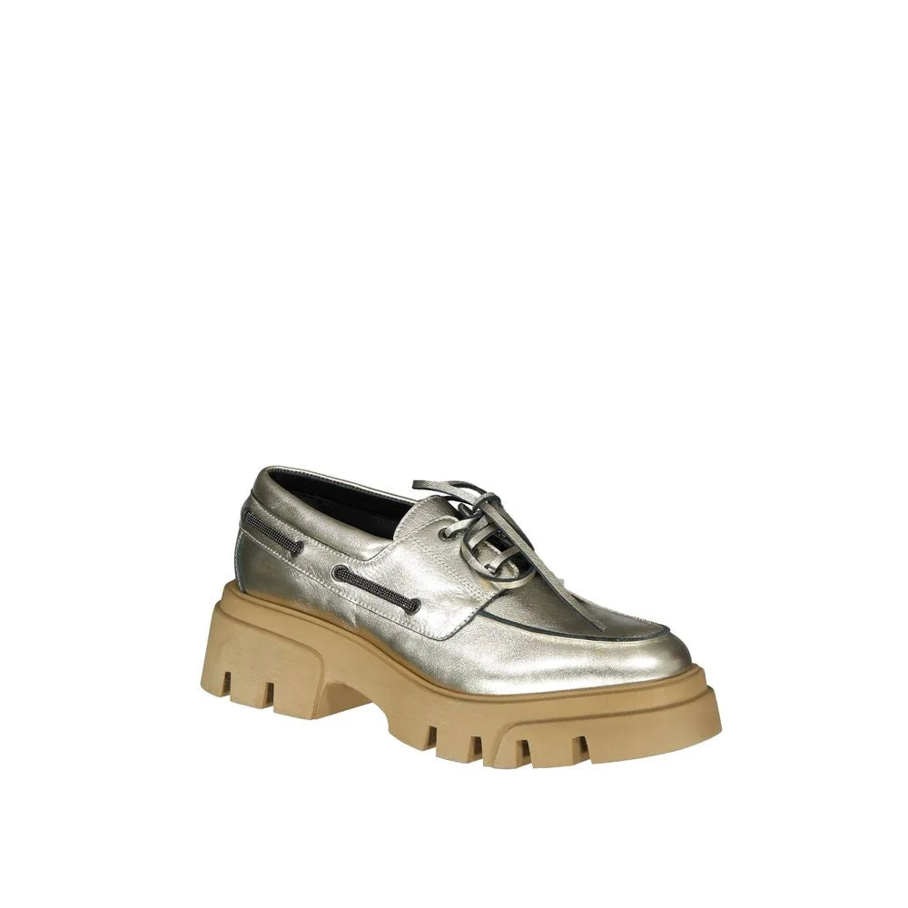 Brunello Cucinelli Gold Leather Platform Loafers - EU37/US7