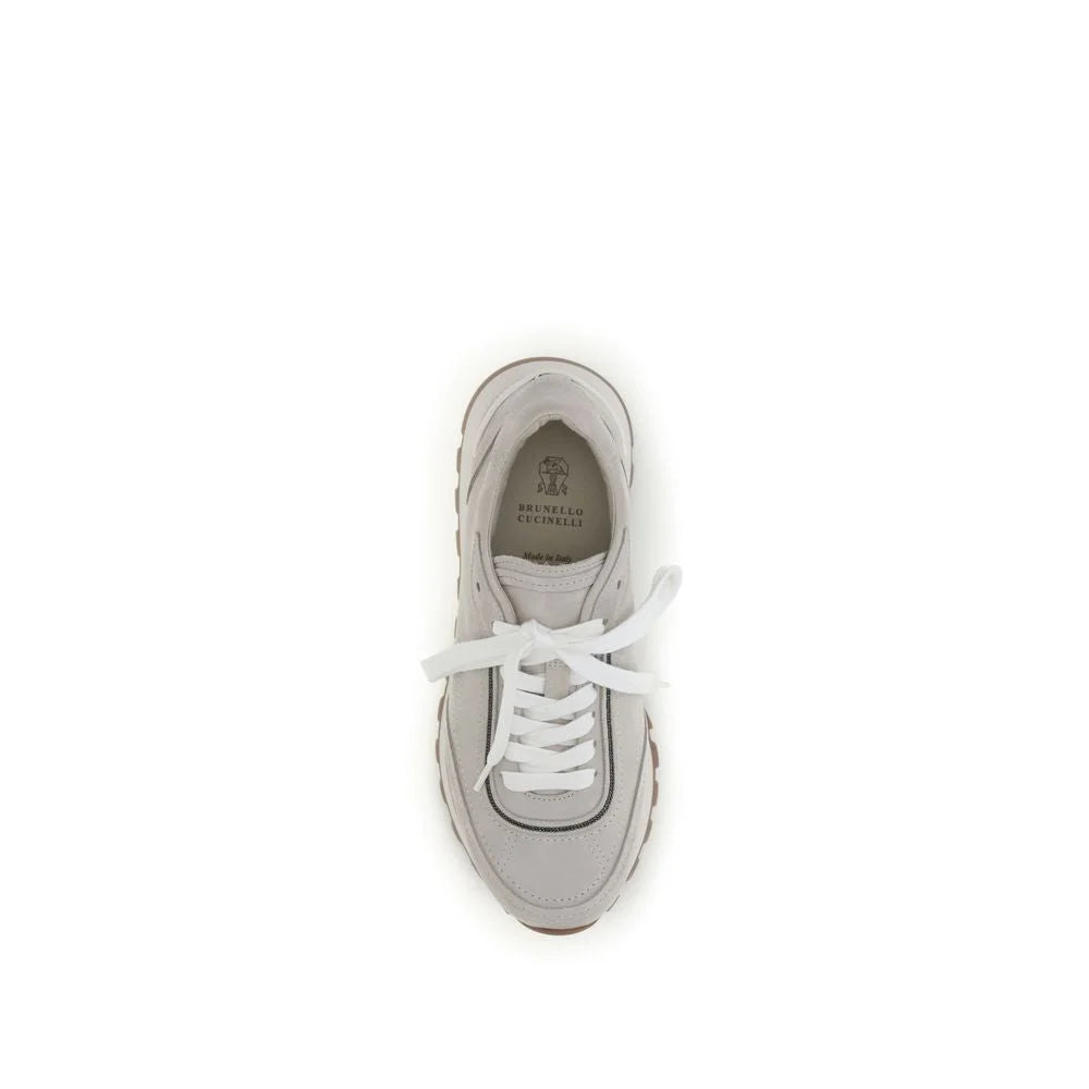 Brunello Cucinelli Gray Calf Leather Bos Taurus Athletic Sneakers