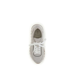 Brunello Cucinelli Gray Calf Leather Bos Taurus Athletic Sneakers