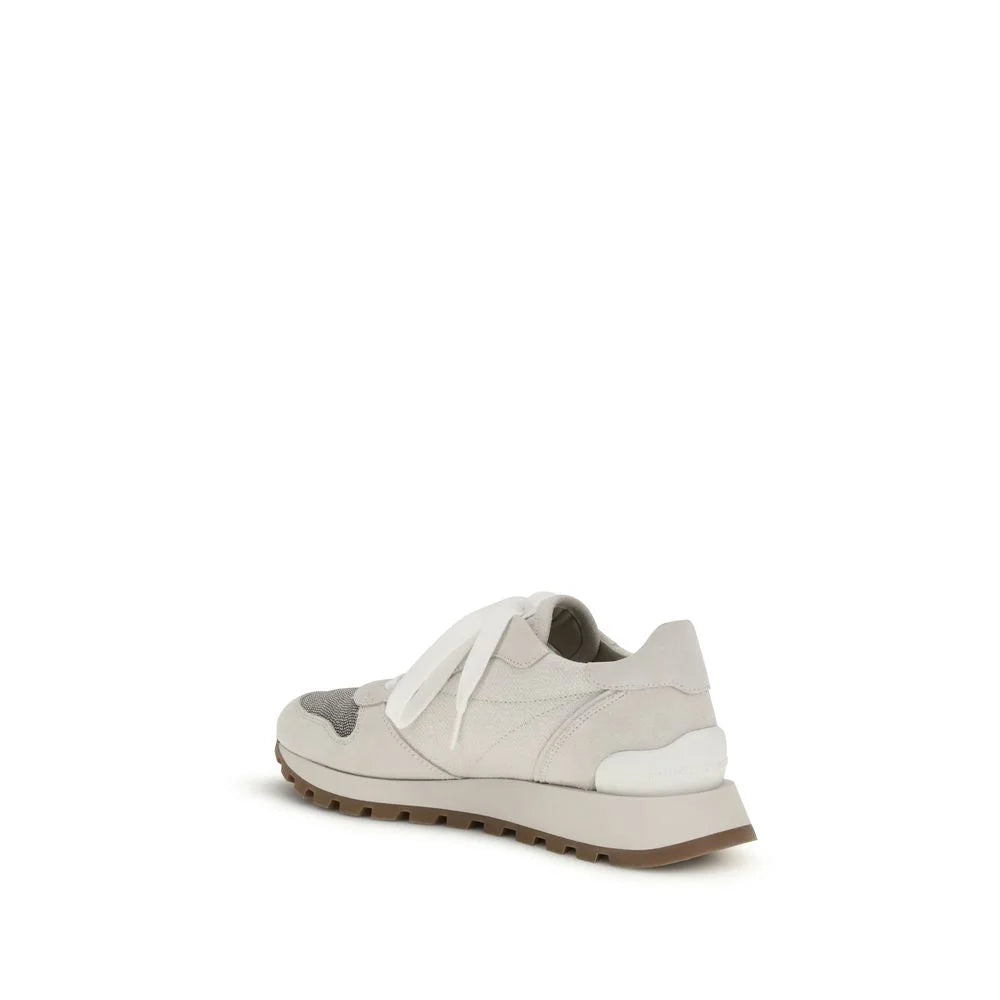 Brunello Cucinelli Gray Calf Leather Bos Taurus Athletic Sneakers