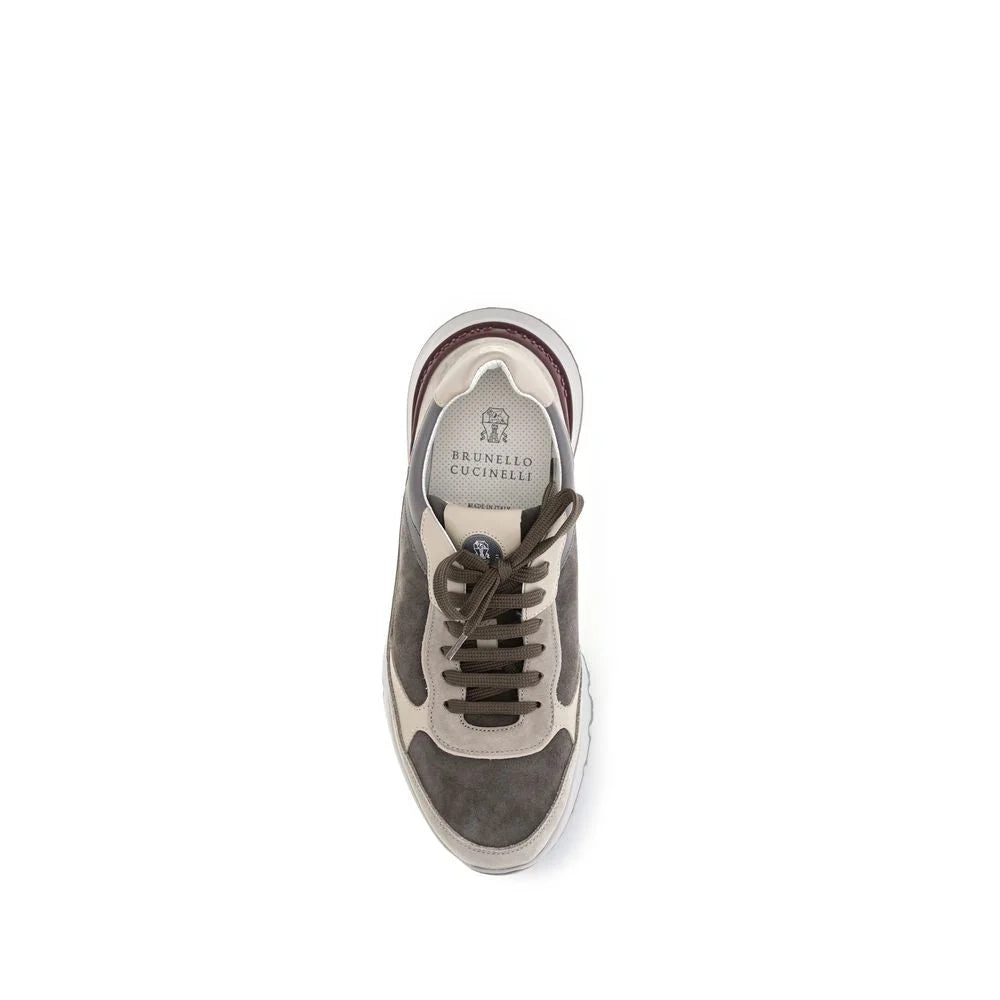 Brunello Cucinelli Gray Calf Leather Bos Taurus Chunky Sneakers